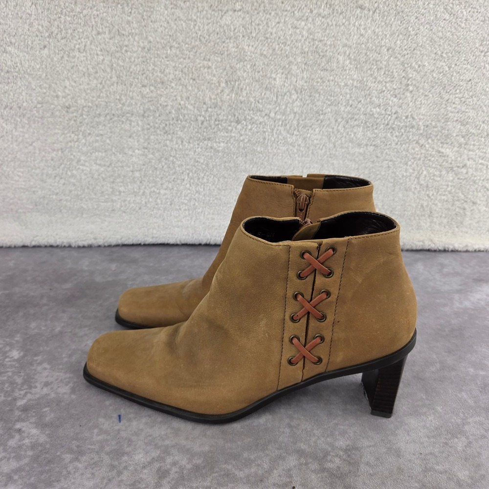 Etienne Aigner Saddle-9M Tan Leather Square Toe Lace Up Ankle Boots Womens 9M